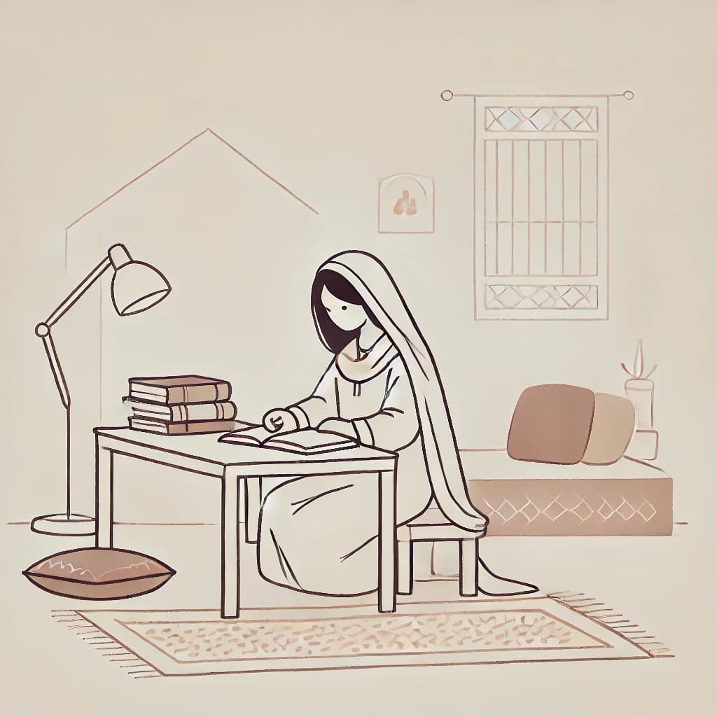 Afghan girl studying at home